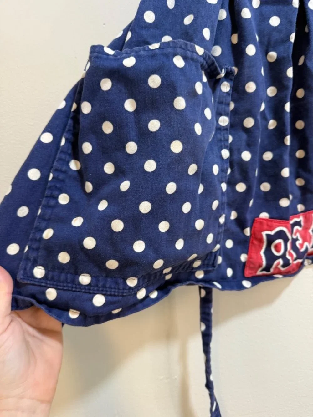 Vintage Style Boston Red Sox Polka Dot Half Apron Tradwife Reworked OOAK